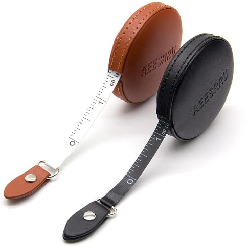 Maßband für Körper 2 Pack Schneider Kleidung kleines Band, Maß für Körper Messlineal, UpgradeDoppelseitiges Lederbandmaß automatisch einziehbar, weiches Band 60 Zoll / 1,5 M (Schwarz/Braun)
