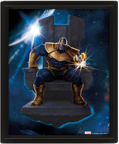 Poster Marvel en 3D (Thanos in Avengers : Infinity War Design) - Poster lenticulaire 3D dans un cadre boîte - 25 x 20 x 1,5 cm - Cadeaux Marvel pour homme et femme - Produit officiel