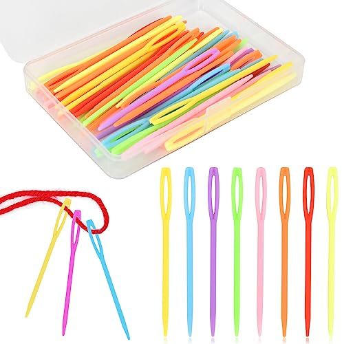 50Pcs Aiguilles à Coudre en Plastique à grand Chas, Aiguilles à Tisser en Plastique, Aiguilles à Coudre à la main avec Boîte de rangement pour Débutants Enfant Loisirs Créatifs de Couture (7cm)