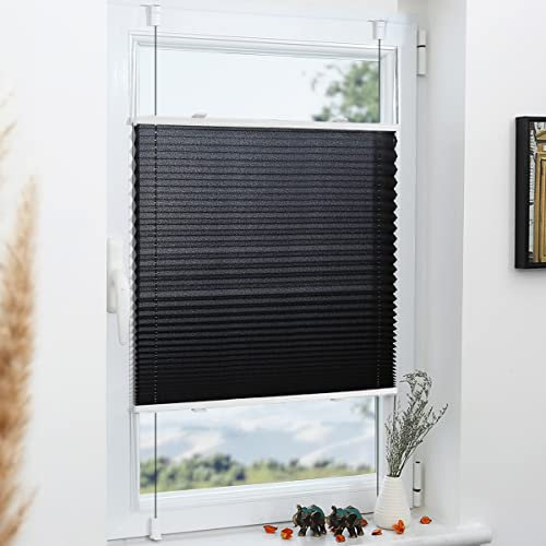 Grandekor Plissee Klemmfix ohne Bohren Schwarz 100x120cm(BxH) Plissees lichtdurchlässig Blickdicht Jalousien ohne Bohren Fensterrollo Klemmrollos Sonnenschutz Sichtschutz Faltrollo Rollos für Fenster