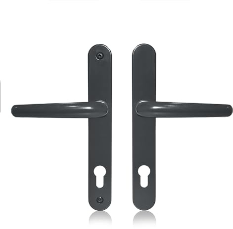 XFORT Uros Anthracite Grey UPVC Door Handle, (PZ 92mm, 211mm Screw Hole Distance, 243mm Overall) Long Backplate Aluminium, Front Door Handle