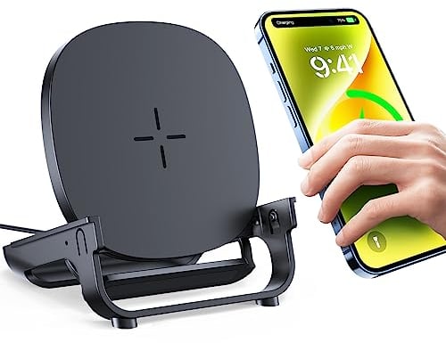 Beeasy Support Telephone Chargeur-Chargeur sans Fil Compatible avec iPhone 14/13/12/11/X/XR, Samsung, Google, etc, Airpods 2/3/Pro-Détachable Chargeur à Induction-Noir
