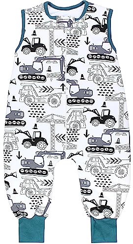 TupTam Schlafsack mit Füßen – Ganzjahresschlafsack Baby 2.5 TOG aus Baumwolle, OEKO-TEX zertifiziert, Farbe: Bagger/Grün, Größe: 80-86