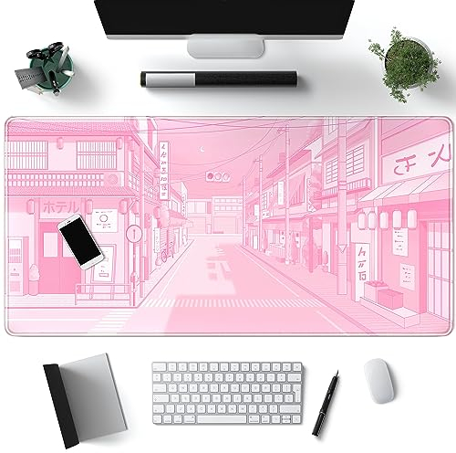 Mechanical Cattle Tokyo Street Tapis de souris de jeu XL Kawaii avec bords cousus antidérapant Rose Taille XXL, WER236