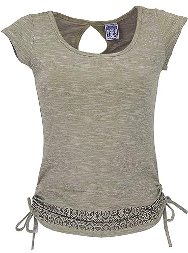 GURU SHOP Yoga -T-Shirt aus Bio-Baumwolle - Helles Olivgrün, Damen, Size:XL