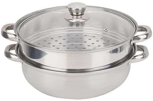 Utensilios de Cocina de Acero Inoxidable 27 Cm/11 Pulgadas Olla de Vapor de 2 Capas Olla de Doble Caldera para Cocinar Al Vapor y Cocinar Alimentos Al Vapor a Gas, Eléctrica,