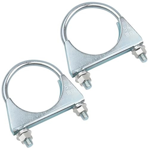 Yeepeo 2 Stück Bügelschelle, 54 mm Auspuffschelle | Verzinkter Stahl Rohrschellen, Runde Rohrbügelschelle mit Mutter Platte U-Bolzen für Rohrverbindungen