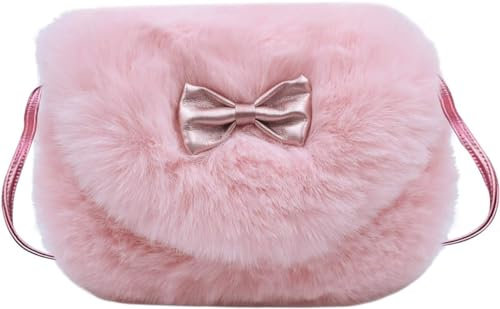 YCGDPH Plüsch Umhängetasche Mädchen, Mini-Handtasche Kinder Bowknot Jahre for Keys Cards Phones Fluffy Handbag Adorable Gift für Kinder Mädchen (Rosa)