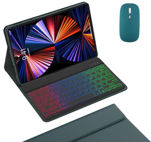 HLTOOP Keyboard Case for Lenovo Tab P11 (2Nd Gen)/ Pad Plus 2023 (11,5 Inch), 7 Color Backlit Keyboard with Mouse, Soft TPU Back Cover,Deep Green