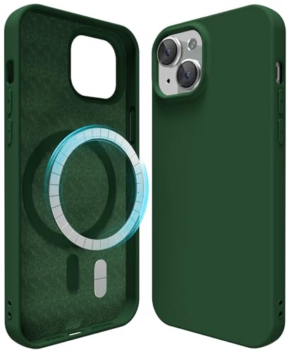 oakxco Silicone Case for iPhone 14/ iPhone 13 Compatible with Magsafe Magnetic Wireless Charging, Slim Thin Soft Rubber Gel with Magnet, Matte TPU Mag Cover for Women Men, Dark Green
