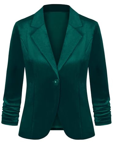 LADI TREND Velvet Blazer Jackets for Women 3/4 Sleeve Suit Jacket One Button Comfortable Stylish (Dark Green L)