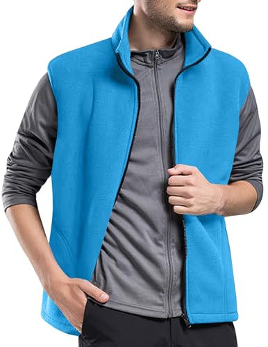 PRIVIMIX Gilet Pile Uomo Invernale Smanicato con Cerniera Tasche Giacca Senza Maniche Blu L