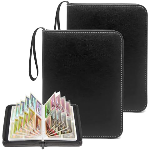 2 PCS Card Binder 4 Pocket,Trading Card Binder with 50 Removable Sleeves,400 Pocket TCG Binder Album,Football Card Binder with Waterproof PU Cover（Black）