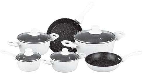 METTMANN PROFESSIONNEL Batterie de cuisine 10 pièces blanc, Induction, Revêtement anti-adhésif, Set de Casseroles, Lot de Casseroles, Set de Cuisine, Ustensiles de cuisines (Blanc)