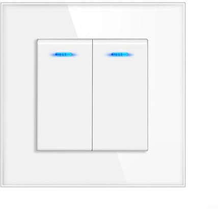 Puupaa Interrupteur mural double commande tactile, panneau en verre trempé avec rétroéclairage LED, interrupteur mural dissimulé de type 82 (blanc)