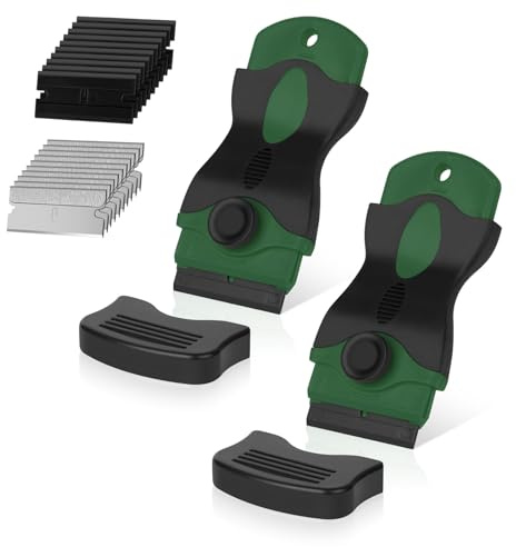 Flintronic Schaber, Keramikfeldschaber mit 20 Edelstahl & Kunststoffklingen | 2 Stück Schaber Küchenschaber Set, Keramikfeld Kratzer, Glasschaber, Herdschaber für Kochfeld, Backofen, Glaskeramik(Grün)