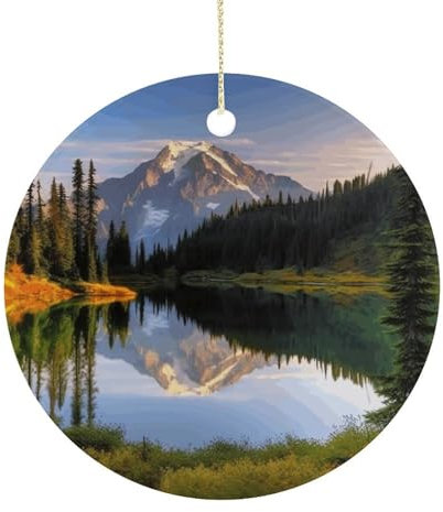 Berg- und See-Bilder, Weihnachtsdekoration, runde Keramik-Ornamente für Weihnachtsbaum, Weihnachtsdekoration, Weihnachts-Souvenir, Heimdekoration, Festival-Dekor