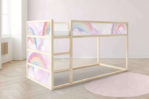 UNIK Nordic Aufkleber für KURA Hochbett, Glitzer Regenbögen 5-Sticker-Set Unten, Bettaufkleber, Sticker für Kinderbett, Möbelfolie fürs Kinderzimmer, Bettfolie für Kinder