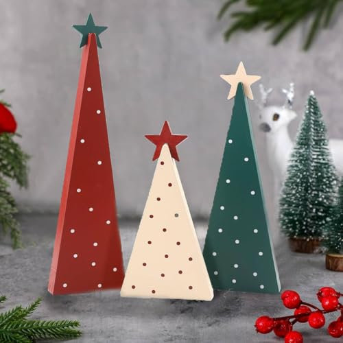 Christmas Decorations, Three Sizes Wooden Christmas Tree Sign with Star, Christmas Decor Wooden Table Top Christmas Tree, Christmas Decorations for Home Table Party Decor-Xmas Holiday Decorations