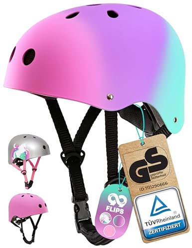 99FLIPS Skaterhelm Kinder - Fahrradhelm Mädchen 8 Jahre - Fahrradhelm Kinder mädchen Helm Scooter - kinderhelm 3 Jahre fahradhelm - Größe XS Tricolor