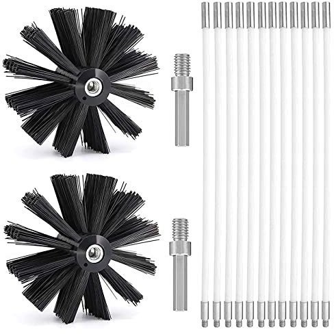 Kit de Ramonage, Kit Brosse Nettoyage Cheminée Ø125mm,Outil Nettoyage pour Cheminées avec 12 Tiges Flexibles de 410 mm et 2 TêTes de Brosse pour Cheminée,évent de Sécheuse,Tuyau d'égout,poêle à Bois