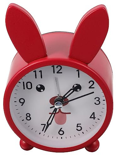 Cabilock Niedlicher Cartoon Hase Wecker Luminös Leise Kinderwecker Tischdekoration Rotes Metallgehäuse Kabellose Kleine Alarmuhr Für Schlafzimmer Schreibtisch