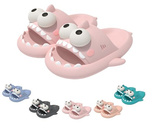 Generisch Ciabattine per squalo con occhi grandi, Ciabatte unisex 3D, antiscivolo con suola spessa, rosa., 36/37 EU