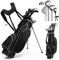 GYMAX Golf Club Set, Complete Right Handed Golf Clubs Set with 460cc Alloy Driver, 3# Fairway Wood, 4# Hybrid, 6#, 7#, 8#, 9# & P# Irons, Free Putter and Stand Bag, Adult Golf Package Sets (Black)