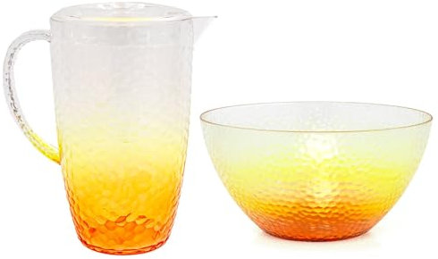 Carousel Home Orange Ombre Salad Bowl & 2-Litre Water Jug Set | Large Plastic Serving Bowl & Reusable Drinkware Pitcher for Outdoor Dining, Picnics, BBQs & Garden Entertaining