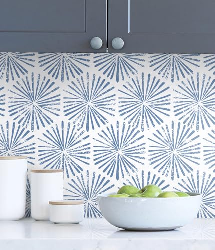 CiCiwind Peel and Stick Wallpaper Geometric 44CM×10M Thicken Self Adhesive Film Blue Firework Contact Paper Waterproof Sticky Back Plastic Removable Vinyl Wrap for Cabinet Wall Blue and White
