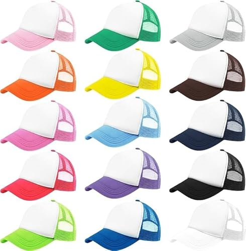 Malloom 15 Stück Blank Trucker Hat Mesh Cap Herren und Damen Baseball Cap DIY Graffiti Hot Stamping Duck Tongue Cap