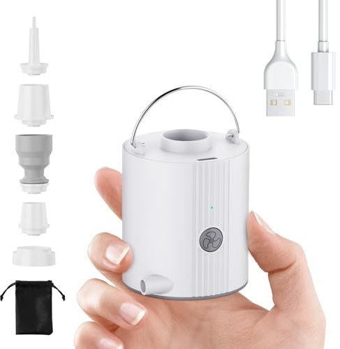 Motorenbau Air Pump for Inflatables Electric Mini Air Pump with 1600mAh Battery USB Rechargeable to Inflate Deflate for Air Bed, Air Mattress, Pool Floats, Vacuum Storage Bags, Swimming Ring, Camping
