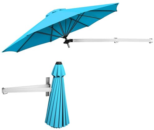 KOMFOTTEU Parasol Mural, réglable en Hauteur & Angle, φ240cm, Parasol rond en Tissu anti-UV, Parasol en Porte-à-Faux, peu encombrant & pliable, pour Café, Jardin, Balcon, Terresse (Turquoise)