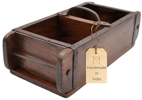 Holz Ziegelform | handgefertigte rustikale Deko Holzbox mit Griff | 32x15 cm | Aufbewahrungsbox Altholz mit Metallbeschlägen | Holzkiste Vintage | Pflanzkübel Blumenkasten Unikat | Holzkasten