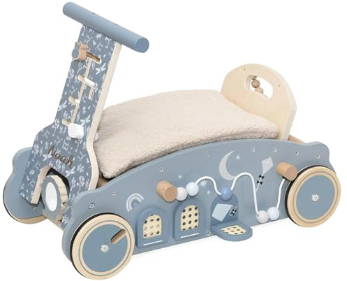 3in1 Lauflernwagen aus Holz personalisiert Olive – Lauflernhilfe, Rutscheauto & Wippe in einem – Montessori Motorikspiel – Stabiler Baby Schiebewagen für erste Schritte – Geschenk zum 1. Geburtstag