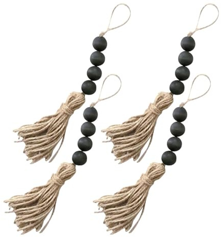 DOITOOL 4pcs Door Handle Tassel Decor 8.27in Wooden Bead Hanging Ornament Natural Bead Garland for Front Door Cabinet Knob Wall Hanging Home Office Shop Decor