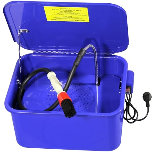 Helo Teilewaschgerät 13L Teilewaschbecken mit Pumpe und Waschpinsel, Teilereiniger für Werkstatt Garage, Stahl (Blau)