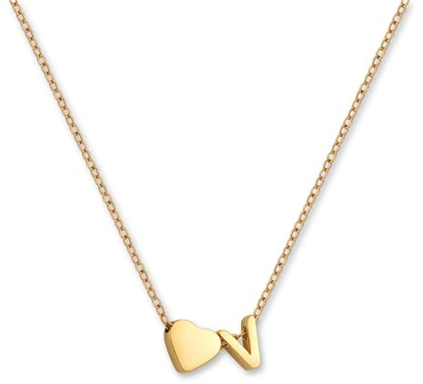 GD GOOD.designs Buchstaben Kette mit Herzanhänger (A–Z) | Personalisierte Herzkette aus 316L Edelstahl - 18K vergoldet | Verstellbare Halskette für Damen 42–47 cm