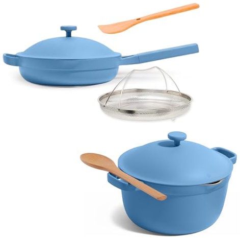 Our Place Cookware Duo - 7-Piece Set Including The Always Pan, Perfect Pot and Spatulas | Multifunctional, Toxin-Free Nonstick | Heat Safe up to 450°F | Oven, Stove, Induction | Forget-Me-Not Blue