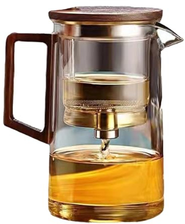 Tetera De Vidrio – Tetera Infusor, infusor moderno con mango de madera, recipiente de elaboración lavable en lavavajillas | Jarra de infusión de alta capacidad para té verde