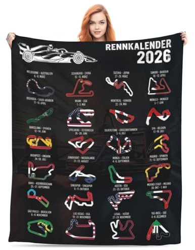 FestiKiva F1 Rennstrecken Kuscheldecke 2026 – 130x150cm Weiche Microfaser Wohndecke für Sofa, Bett & Reise – Perfektes Fan-Geschenk für Motorsport-Liebhaber (Rot)