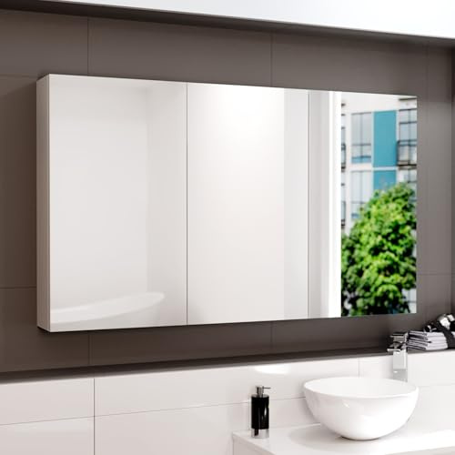 Nes Home Gloss White 1200mm Bathroom Mirror Cabinet With Shelf Storage