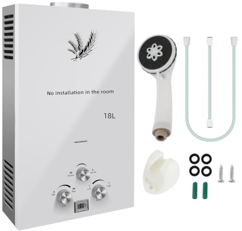 18L Gas-Durchlauferhitzer, Gas-Sofort-Warmwasserbereiter mit Temperaturregelung ±1℉, platzsparende Wandmontage für Ferienhäuser, Tiny Houses und Duschen im gesamten Haus (LPG)