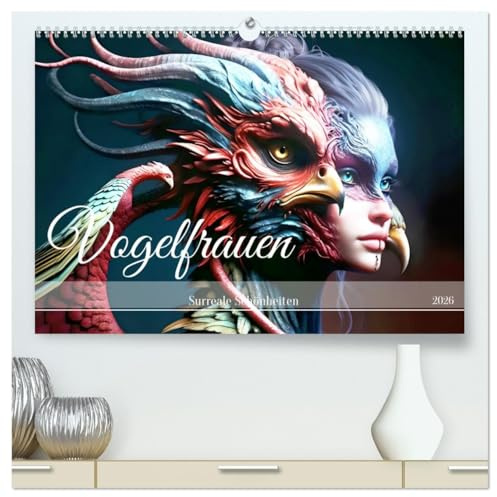 Vogelfrauen Surreale Schönheiten (hochwertiger Premium Wandkalender 2026 DIN A2 quer), Kunstdruck in Hochglanz: Ein Jahr fantastische Verschmelzung, ... Wesen hervorbringt. (CALVENDO Kunst)