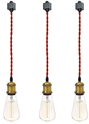 FSLiving H-Type Systems Track Pendant Light 60cm Weave Rope Cord Iron Retro Style Lighting Industrial Factory Pendant Lamp