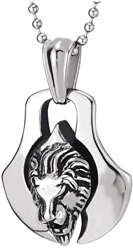 COOLSTEELANDBEYOND Löwenkopf Axt Dog Tag Anhänger für Herren - Edelstahl Halskette mit 75cm Stahl Kugelkette