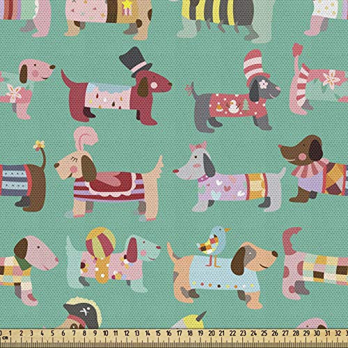 ABAKUHAUS Hundeliebhaber Gewebe als Meterware, Zusammenfassung verkleiden Sich, Schön Gewebten Stoff für Polster und Wohnaccessoires, 1M (148x100cm), Jadegrün