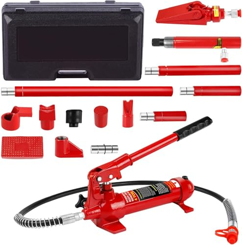 Gato chapista carrocero 4 toneladas (4000 kg) para reparacion carroceria | Porta power Kit de Ariete Hidráulico Portátil para enderezar chasis carroceria Juego de Cilindros Hidráulicos Hechos de acero