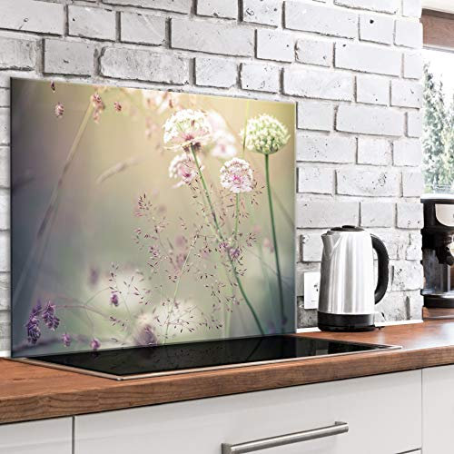 murando Glass Splashback for Kitchen Backsplash Cooker Protector Tempered Glass Decorative Wall Art Panel Heat Resistant Graphic 80x60 cm / 32x24 Dandelion Nature Meadow Grass b-B-0428-aq-e