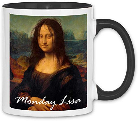 wowshirt Tasse Morning Lisa Mona Lisa Kater Büro Job Arbeit Mitarbeiter Montag Kollege, Farbe:White - Black